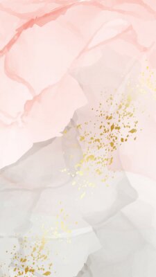 Sticker Alcohol ink wedding invitation template. Tender soft coral gold card with liquid paint background. Summer greeting card decoration. Vector