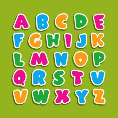 Sticker Alphabet für Kinder auf grünem Hintergrund