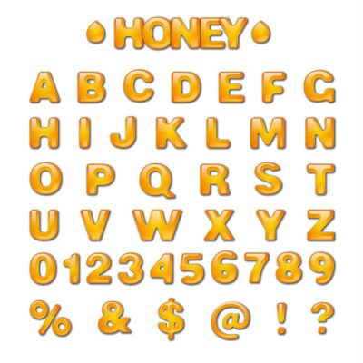 Sticker Alphabet und Zahlen aus Honig
