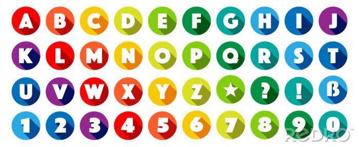 Sticker Alphabet und Zahlen in bunten Kreisen