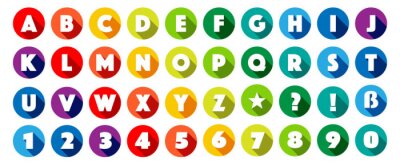 Sticker Alphabet und Zahlen in bunten Kreisen