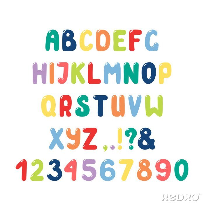Sticker Alphabet und Zahlen in Regenbogenfarben
