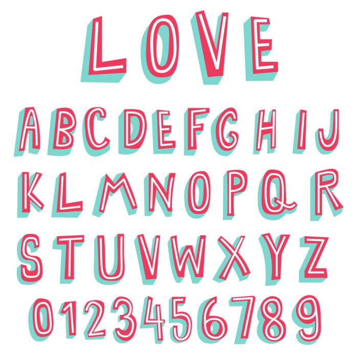 Sticker Alphabet und Zahlen in rosa und weiß