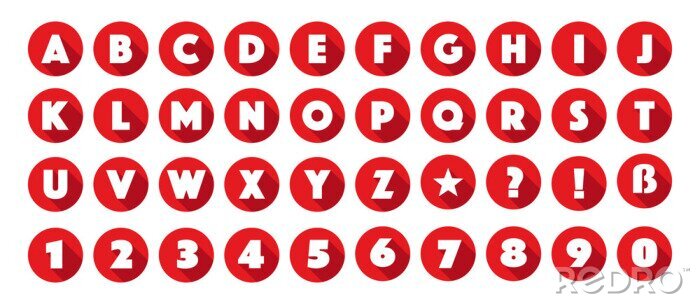 Sticker Alphabet und Zahlen in roten Kreisen