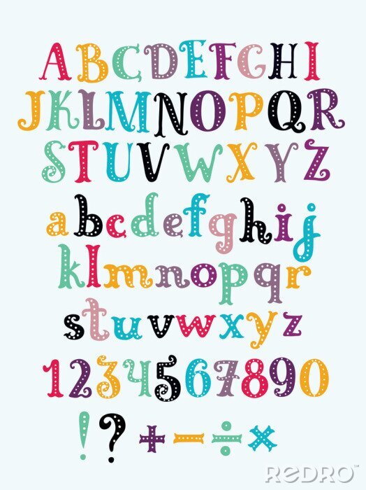 Sticker Alphabet und Zahlen mit dekorativen Punkten