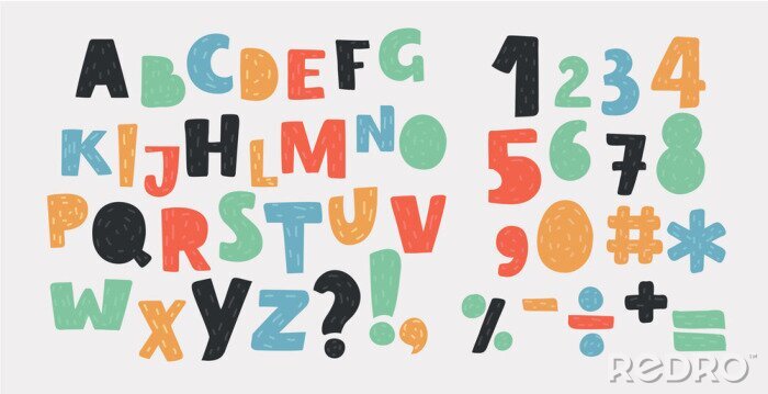 Sticker Alphabet und Zahlen mit einem Marker gemalt