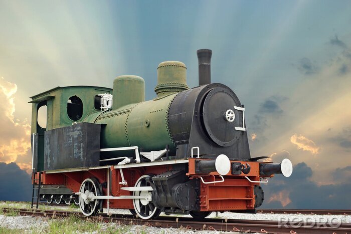 Sticker alte Dampfmaschine Lokomotive Zug auf schönen Himmel Hintergrund