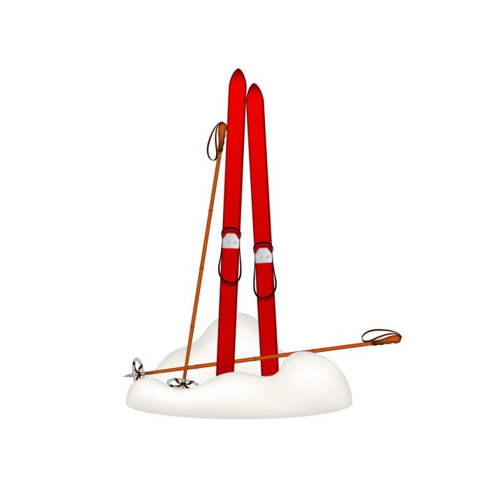 Sticker Alte hölzerne Skis und alte Skistöcke stehen im Schnee