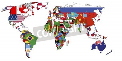 Sticker alte politische Karte der Welt mit Länderflaggen