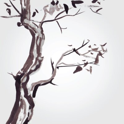 Sticker Alter Baum im chinesischen Stil.