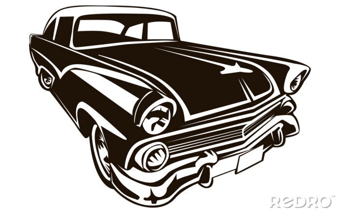 Sticker Altes Auto Retro Illustration schwarz-weiß
