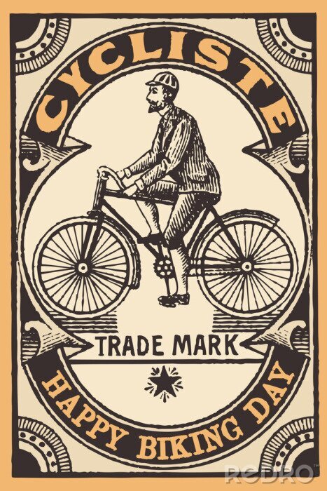 Sticker Altes Fahrrad auf einer alten Grafik