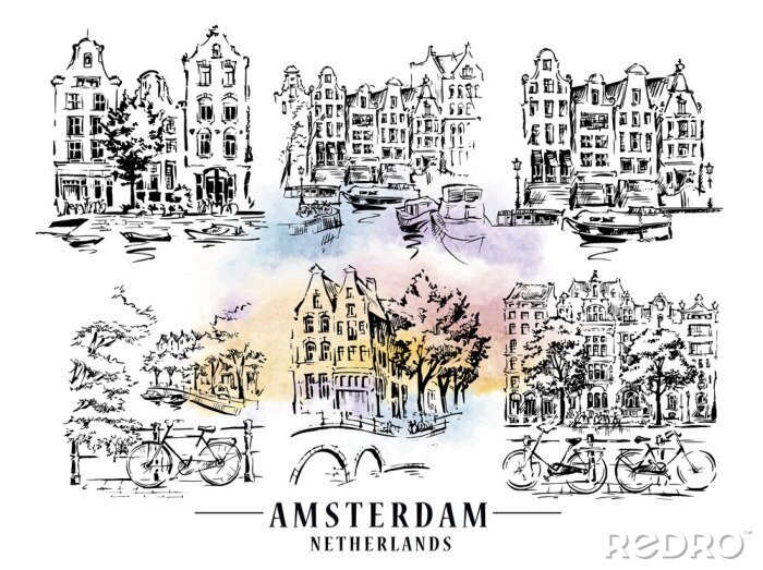 Sticker Amsterdam architecrture skizze