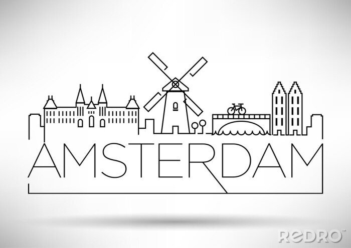 Sticker Amsterdam City Line Silhouette Typographic Design