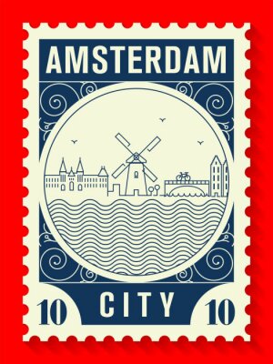 Sticker Amsterdam City Line Style Postage Stamp Design