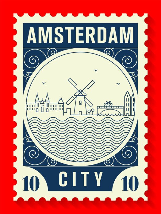 Sticker Amsterdam City Line Style Postage Stamp Design