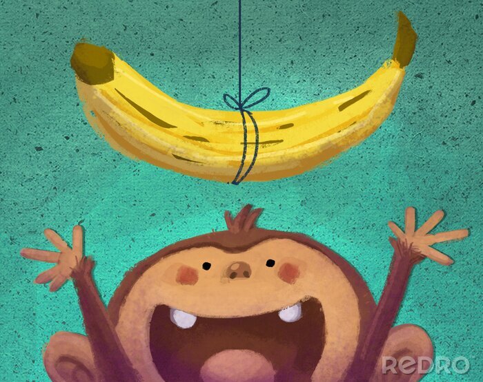 Sticker An einer Schnur hängende Banane und Affe