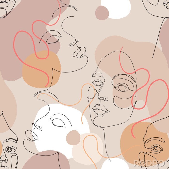 Sticker Angesagtes Muster mit abstrakten Gesichtern im Line Art Stil
