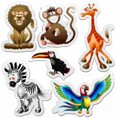 Sticker Animali Giungla Adesivi Sticker Dschungeltiere Icons Vektor-