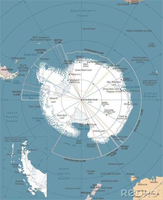 Sticker Antarktische Region Karte - Vintage Vector Illustration