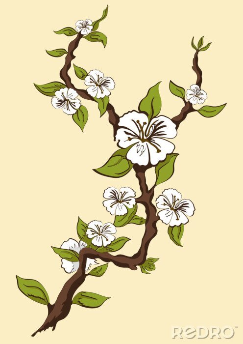Sticker Apfelzweig mit Blüten und Blättern