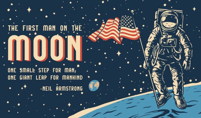Sticker Apollo-11-Astronaut mit einer amerikanischen Flagge