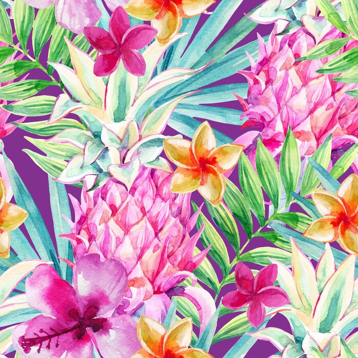 Sticker Aquarell Ananas Obst nahtlose Muster