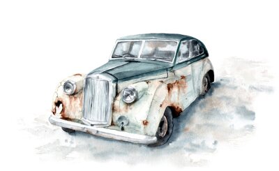 Sticker Aquarell-Auto im Retro-Stil