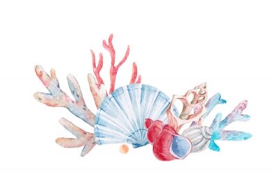 Sticker Aquarell Korallen Zusammensetzung