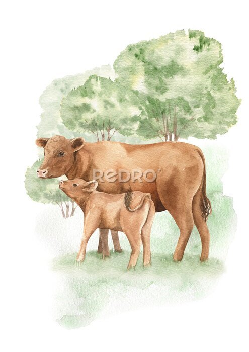 Sticker Aquarell-Kühe für Kinder
