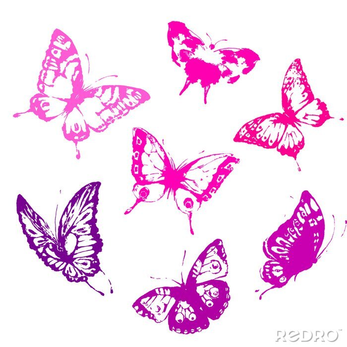 Sticker Aquarell mit rosa Schmetterlingen