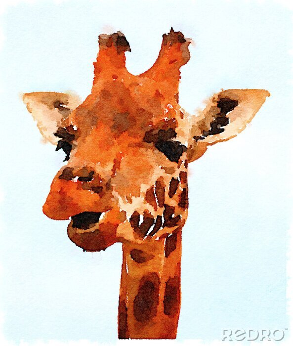 Sticker Aquarell-Porträt mit Giraffenkopf