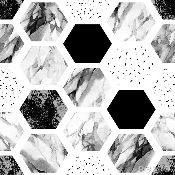 Sticker Aquarell Sechseck mit Streifen, Wasser Farbe Marmor, gekörnt, Grunge, Papier Texturen.