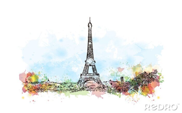 Sticker Aquarell Skizze des Eiffelturms Paris Frankreich in Vektor-Illustration.
