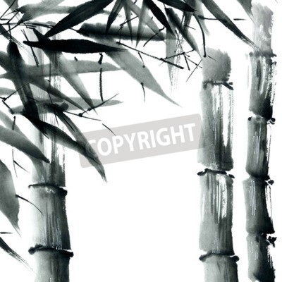 Sticker Aquarell und Tinte Illustration im Stil sumi-e, u-sin. Orientalische traditionelle Malerei.