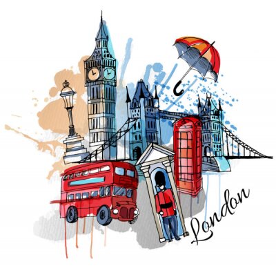 Sticker Aquarell Vektor London Hintergrund