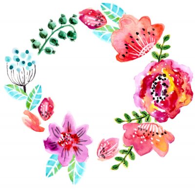 Sticker Aquarellblumenrahmen für Hochzeitseinladung