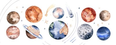 Sticker Aquarellplaneten des Sonnensystems