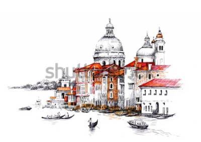 Sticker Aquarellstadtbild mit Hausillustration