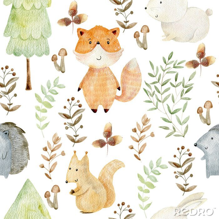 Sticker Aquarellwaldmuster