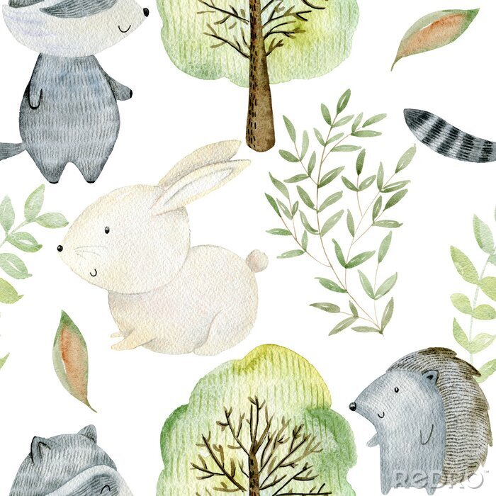 Sticker Aquarellwaldmuster