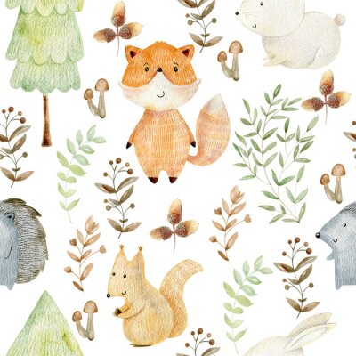 Tapete Aquarellwaldmuster