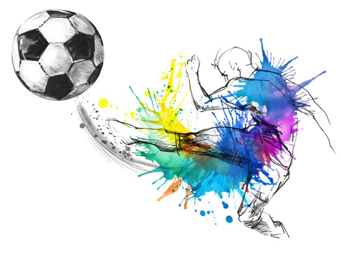 Sticker Aquarellzeichnung eines Fußballspielers