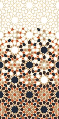 Sticker Arabesque vector seamless pattern. Geometric halftone texture with color tile disintegration or breaking