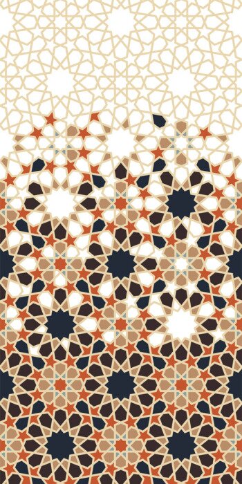 Sticker Arabesque vector seamless pattern. Geometric halftone texture with color tile disintegration or breaking