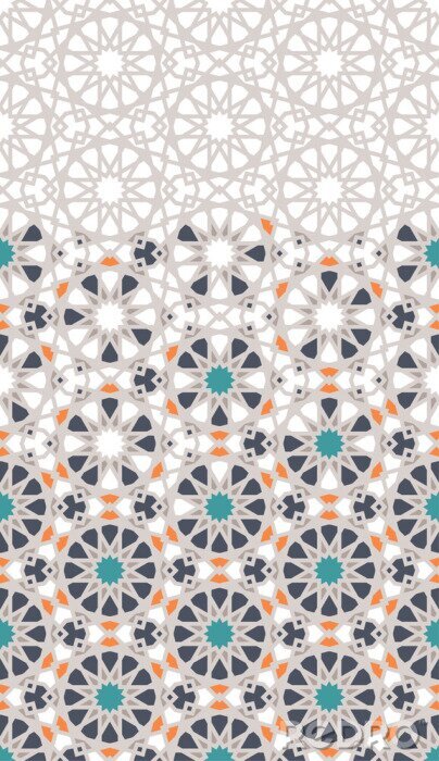 Sticker Arabesque vector seamless pattern. Geometric halftone texture with color tile disintegration or breaking - Vector 