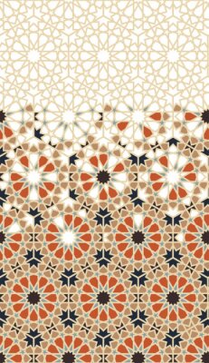 Sticker Arabic pattern. Arabesque repeating vector border. Geometric halftone texture with color tile disintegration or breaking