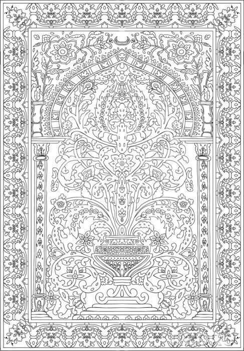 Sticker Arabic tile fresca flower black white