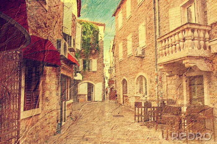 Sticker Architektur von Montenegro im Retro-Stil