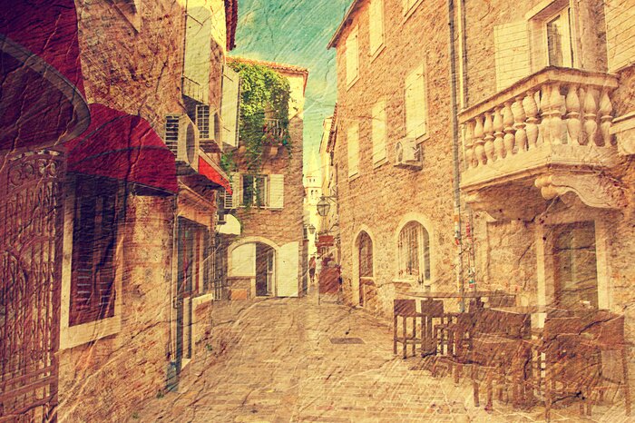 Sticker Architektur von Montenegro im Retro-Stil